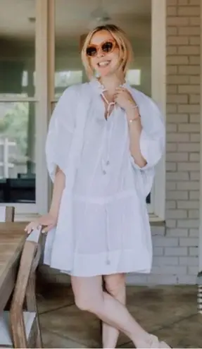 Brochu Walker Black St. Tropez Waist Chest Tie Eyelet Collar Oversized Dress M