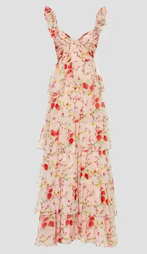 Mac Duggal Pink Floral Ruffled Sweetheart Sleeveless A-Line Gown Size 6