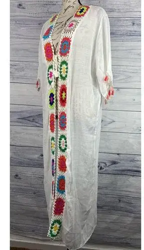 Rebellion Again Duster Cover Up Women XS Colorful Crochet Tassel Sheer Beach NWT White