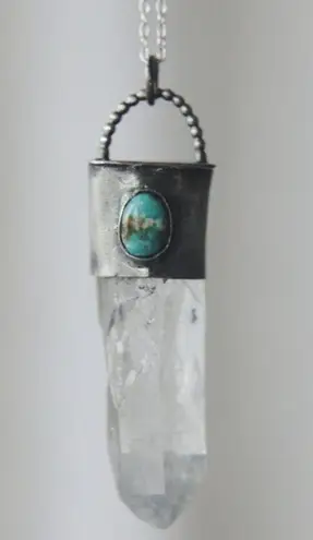 Sterling Silver Quartz crystal turquoise stone pendant with chain