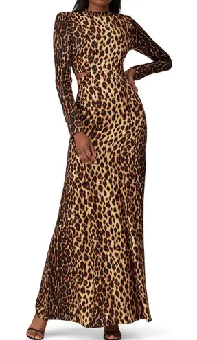 ALC Frank A.L.C. Brown Leopard Long Sleeve Gown Size 4 Silk Maxi Dress Cutout Waist $900