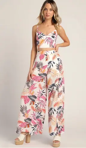 LULUS Side Slit Floral Wide Leg Pants Size M Size M