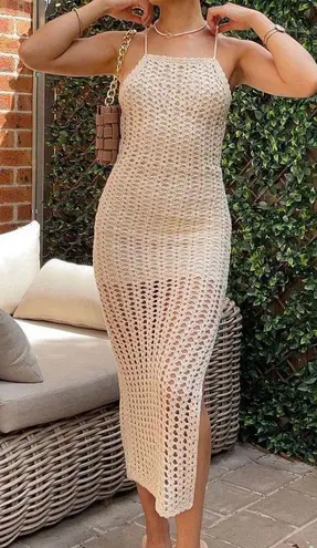 Glassons | Crochet Halter Midi Dress with Crisscross Back Tie Closure Medium