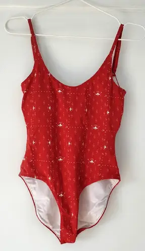 Fin & Vince One Piece Swimsuit Red Patterned XS scoop printed swim women's