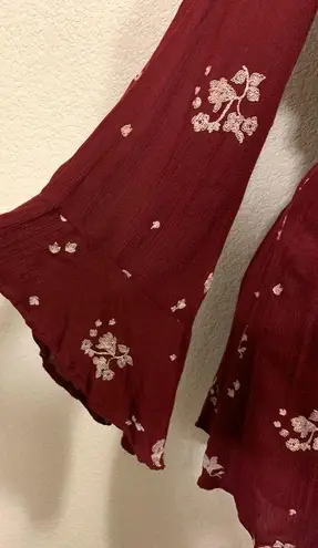 Free People Jasmine Embroidered Mini Burgundy Boho Dress