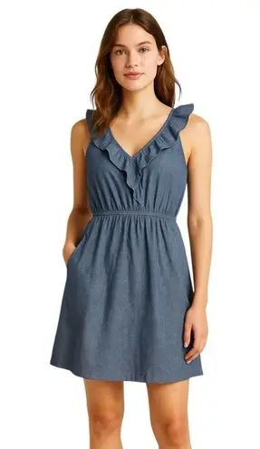Alythea Chambray Ruffle Linen Sundress Blue Sleeveless Dress Women’s Large