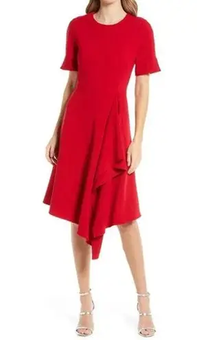 Black Halo NWT Bonfire Red Crete Tailored Ruffle Midi Dress Women's Size 4