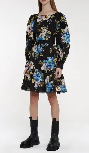 Erdem rydal dress Carnation Bouquet floral dress sz 10 Black