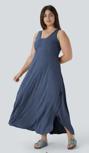 Halara U Neck Flowy Maxi Casual Tank Dress Size Medium Tulip Hem Athlesiure