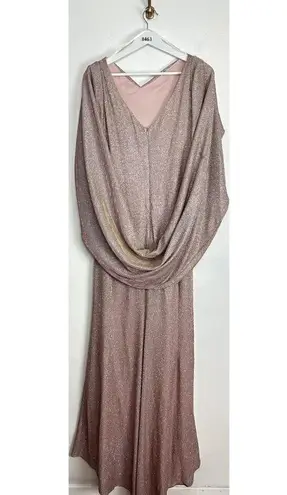 Betsy and Adam Glitter Cape Sleeve Trumpet Gown in Blush/Gold Size US 14W