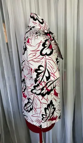 kitten bow blouse abstract leaves red black 1980s Size 12