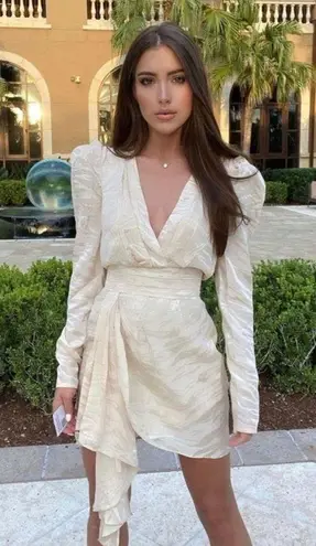 Torn By Ronny Kobo Ronny Kobo White Jacquard Long Sleeve Mini Dress Size S New w/Tag