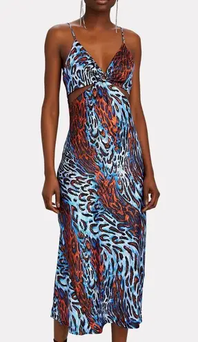 Jonathan Simkhai Standard Eliza leopard print cutout satin midi slip dress large