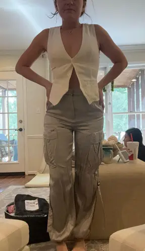 ZARA Silver satin  cargo jogger 