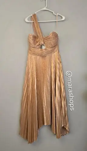 ALC Frank A.L.C. Pink Rose Gold Aurora Pleated One Shoulder Midi Dress