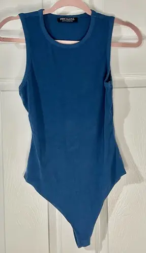 Shop Priceless Teal blue sleeveless ribbed bodysuit