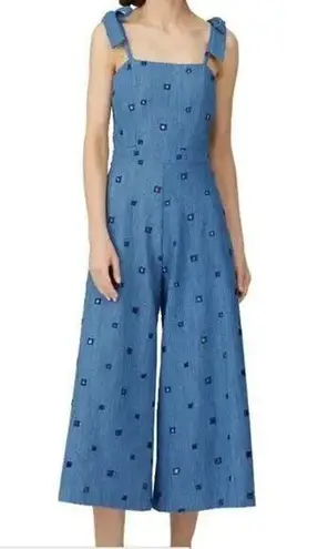 Hunter Bell Alex Blue Denim Chambray Embroidered Sleeveless Jumpsuit 12