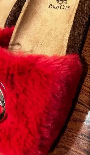 Beverly Hills Polo Club Womens Slides Sandals RED FUZZY Fur Size 7