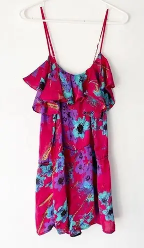 Gibson Floral Pink Shorts Romper Drawstring Waist & Adjustable Spaghetti Straps