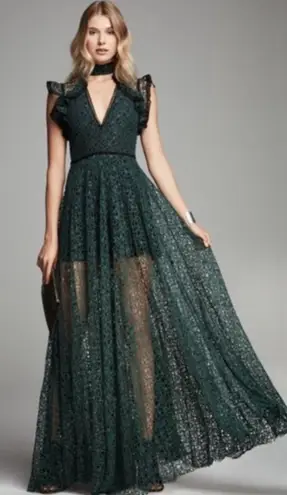 Alexis forest green Eleanora Lace Cap Sleeve Gown size medium