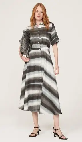 Officine Générale Nadia Gray Striped Linen Short Sleeve Button Front Shirt Dress Size L