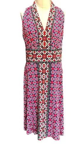 London Times  sheath red pink black dress size 8