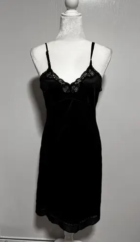 Adonna for JcPenney Black Velvet Lace Trim Slip Dress Lingerie Party Cocktail 36 Size M