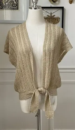 Vintage Glentex Tan Gold Shrug Sweater Tie Front Cardigan Open Weave OSFM S M Size M
