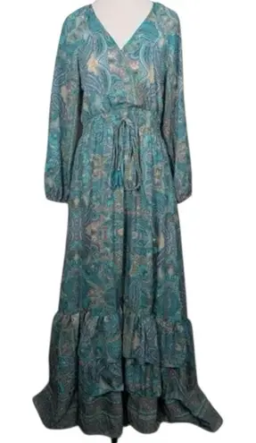 Anthropologie Boemo Peasant Boho Maxi Dress balloon sleeve Tealgold Paisley Fall Blue Size undefined