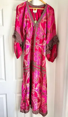 Farm Rio NWT Pink Floral Glam Scarf Maxi Dress