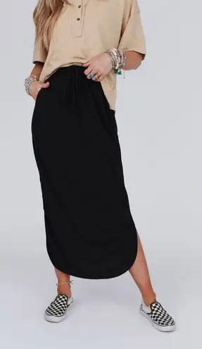 Three Bird Nest Black So Comfy Drawstring Maxi Skirt Size M