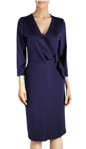 ESTELLE Deep Purple Structured Crepe Faux Wrap Sheath Dress SMALL