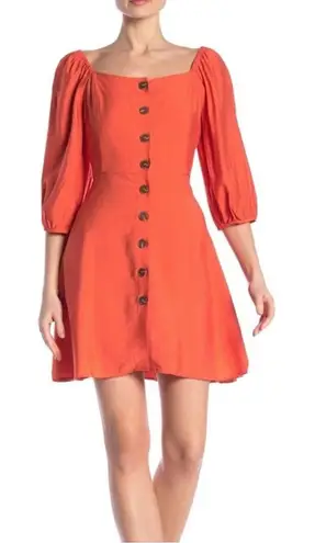 MELLODAY Orange Square Neckline A-Line Lined Mini Dress 3/4 Sleeves Size XS