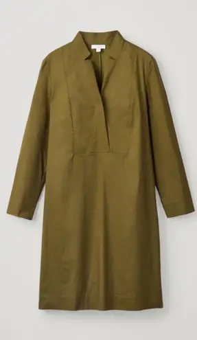 COS Khaki Green Long Sleeve Poplin Mini Dress