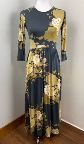 Novella Royale Floral Knit Long Sleeve Mary Midi Dress in Grey Gardens XS Autumn