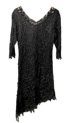 Soulmates Womens Hand-Crocheted Silk Lace Cocktail Dress Size S Beaded Evening