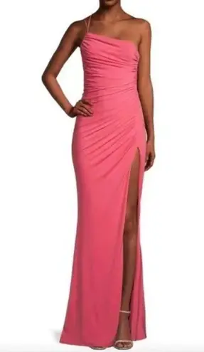 Katie May Winnipeg One Shoulder Ruched Knit Gown in Coral Size Large