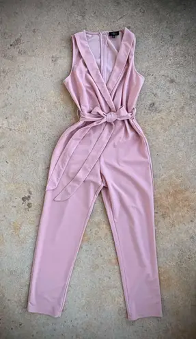 Milk and Honey Rafferiza Cinched Waist Pleated Casual Jumpsuit  •Size -Small •Neckline-V neck •Style-Elegant •Color-pink  •Composition-95%polyester / 5% Elastane •With pockets  •Belt included •for best results, please compare measurements with your best fitting garments •any questions please ask •buy with confidence - Image 1
