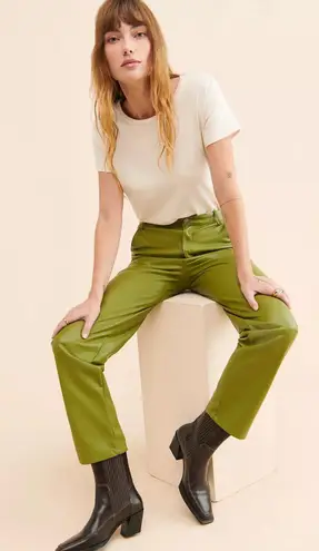 En Saison Faux Leather Pants Women's Size S Green Olive Straight Leg