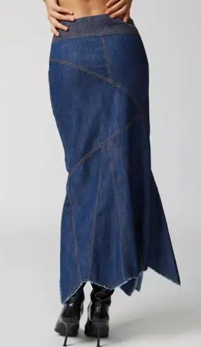 Urban Outfitters Evie Seamed Denim Asymmetrical Hem Maxi Skirt Size Small