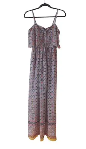 As You Wish Buckle  Maroon Ruffle Boho Print Maxi Dress