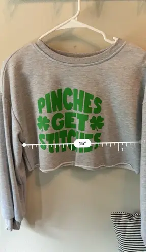 Pinches Get Stitches Cropped Sweater Sweatshirt XS Gray
