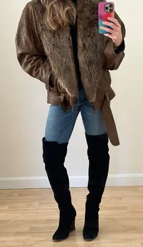 Vintage 1980s Flemington Furs Oversized Leather and Fur Winter Coat Size L