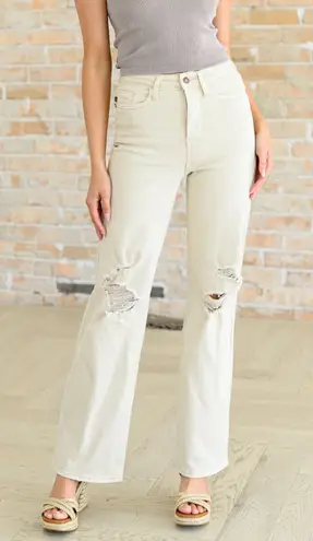 Judy Blue NWT High Rise Distressed 90'S Ivory Straight Jeans Sz 32