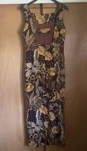 Vintage 90s animal print jungle sleeveless column maxi dress, size 12