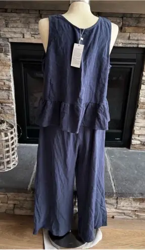 Elegant Blue Pants with Ruffled Peplum Top 2 Piece Set Size L