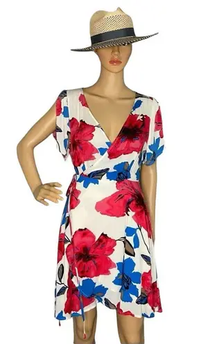 LUNIK “Stay A Little Longer” Wrap Dress Pink White Blue Size Medium