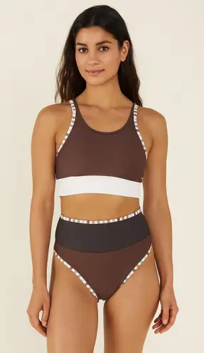 Womens Bikini Set Size M Brown Colorblock High Waist Two Piece Coastal Boho Swim Size M