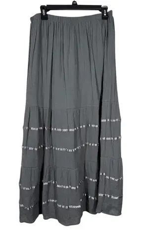 J Gee Womens Gray Crinkle Maxi Skirt M Tiered Boho Festival Hippie Fairy Grunge Size M