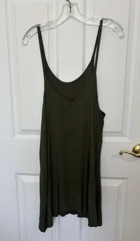 Purr Melrose Olive Green Slinky Mini Dress Spaghetti Straps Oversized Small Boho